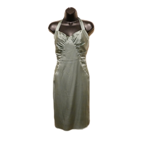 Betsey Johnson Dresses & Skirts - BETSEY JOHNSON Sage Green Silk Satin Halter Dress, size 4